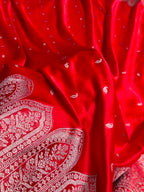 Banarasi Mashru Satin Silk Saree with Scallop Pattern In Red Shades MSC02