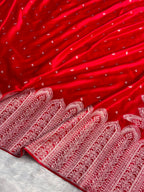 Banarasi Mashru Satin Silk Saree with Scallop Pattern In Red Shades MSC02
