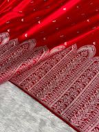 Banarasi Mashru Satin Silk Saree with Scallop Pattern In Red Shades MSC02