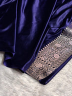 Banarasi Mashru Satin Silk Saree Tanchoi  Pattern in Navy Blue Shades MSC04