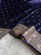 Banarasi Mashru Satin Silk Saree Tanchoi  Pattern in Navy Blue Shades MSC04