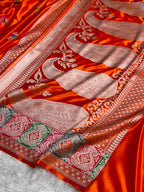 Banarasi Mashru Satin Silk Saree Floral Boota Mina Pattern In Orange Shades MSC05