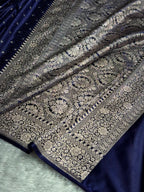 Banarasi Mashru Satin Silk Saree Tanchoi  Pattern in Navy Blue Shades MSC04