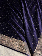 Banarasi Mashru Satin Silk Saree Tanchoi  Pattern in Navy Blue Shades MSC04