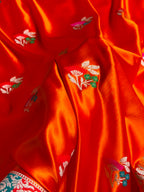 Banarasi Mashru Satin Silk Saree Floral Boota Mina Pattern In Orange Shades MSC05