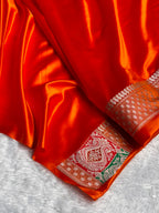 Banarasi Mashru Satin Silk Saree Floral Boota Mina Pattern In Orange Shades MSC05