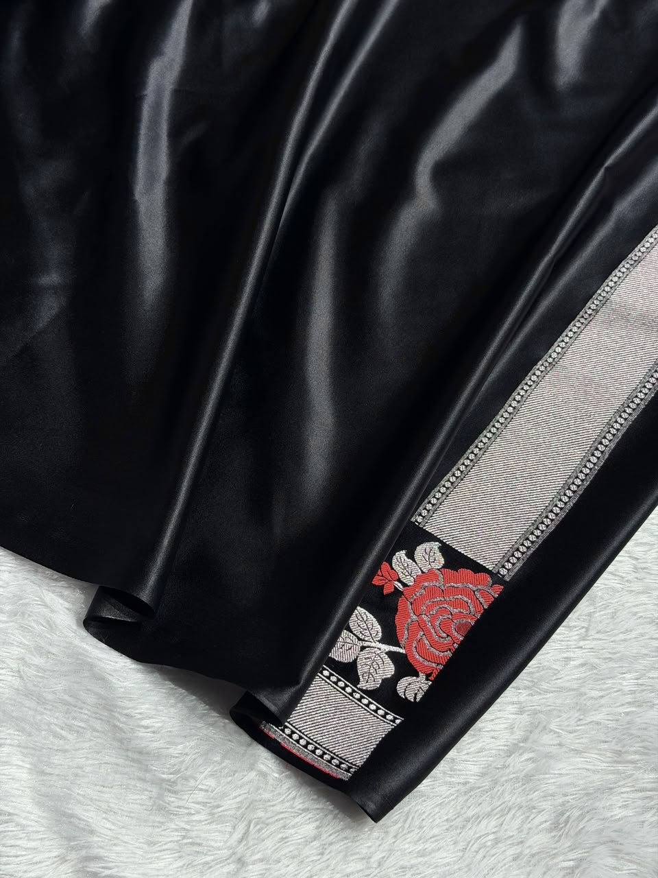 Banarasi Mashru Satin Silk Saree with Floral Boota Mina Pattern in Black Shades MSC03