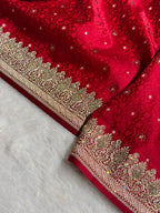 Bridal Banarasi Mashru Satin Silk Saree  Tanchoi Pattern with Swarovski Work In Maroon Shades BMSK07