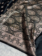 Banarasi Mashru Satin Silk Saree Buti Pattern in Black Shades MSK08