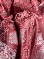 Banarasi Mashru Satin Silk Saree Buti Tanchoi Pattern in Peach shades MSK05