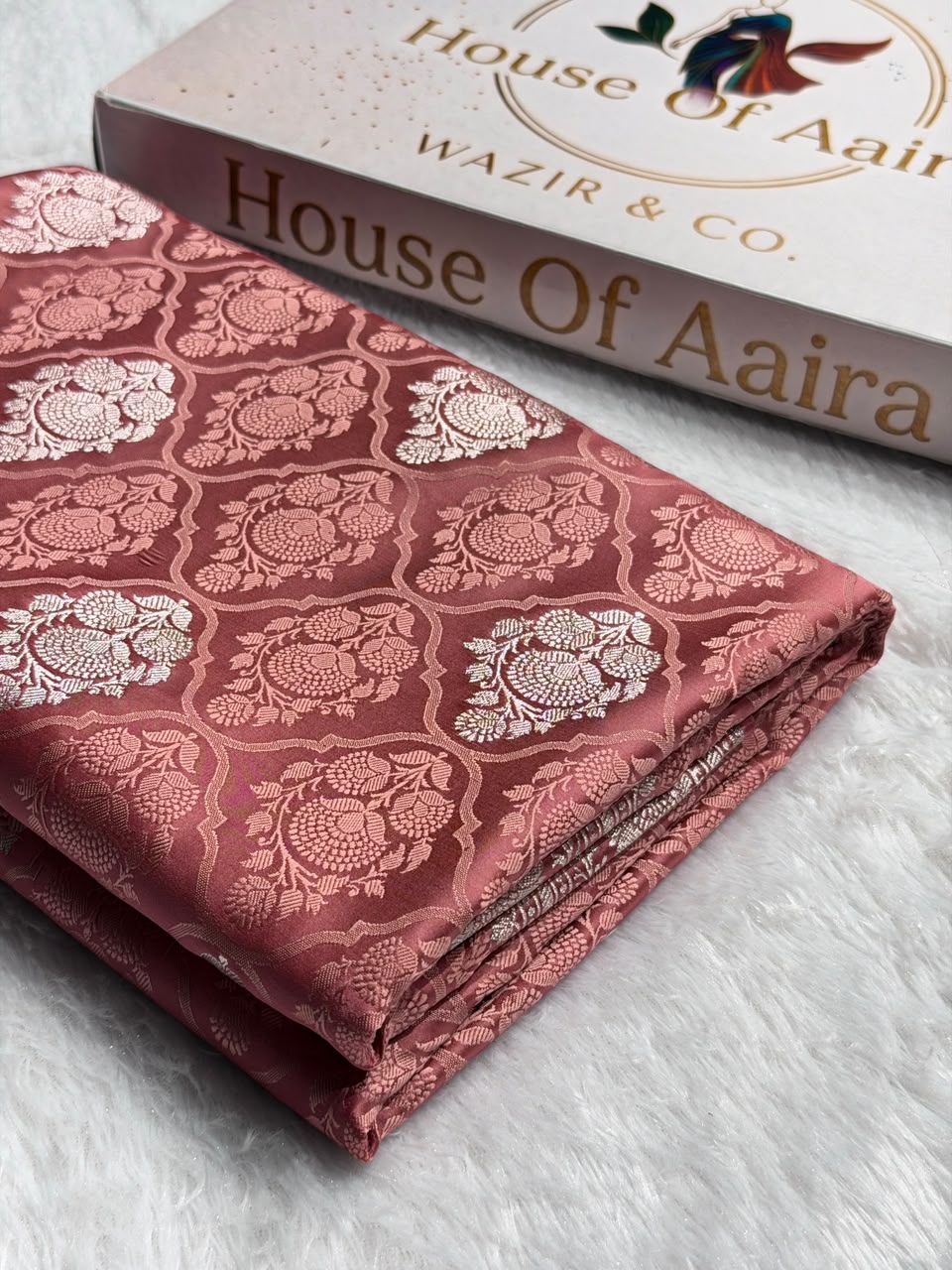 Banarasi Mashru Satin Silk Saree Buti Tanchoi Pattern in Peach shades MSK05