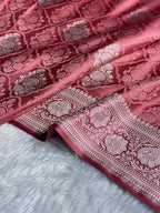 Banarasi Mashru Satin Silk Saree Buti Tanchoi Pattern in Peach shades MSK05