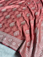 Banarasi Mashru Satin Silk Saree Buti Tanchoi Pattern in Peach shades MSK05