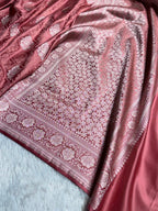 Banarasi Mashru Satin Silk Saree Buti Tanchoi Pattern in Peach shades MSK05