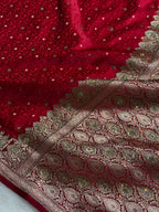 Bridal Banarasi Mashru Satin Silk Saree  Tanchoi Pattern with Swarovski Work In Maroon Shades BMSK07