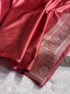 Banarasi Mashru Satin Silk Saree Buti Tanchoi Pattern in Peach shades MSK05