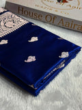 Banarasi Mashru Satin Silk Saree Booti Pattern in Royal Blue Shades MSK06