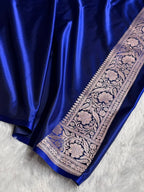 Banarasi Mashru Satin Silk Saree Booti Pattern in Royal Blue Shades MSK06
