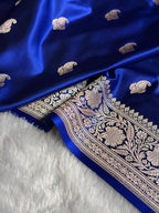 Banarasi Mashru Satin Silk Saree Booti Pattern in Royal Blue Shades MSK06