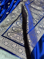 Banarasi Mashru Satin Silk Saree Booti Pattern in Royal Blue Shades MSK06