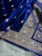 Banarasi Mashru Satin Silk Saree Booti Pattern in Royal Blue Shades MSK06