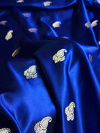 Banarasi Mashru Satin Silk Saree Booti Pattern in Royal Blue Shades MSK06