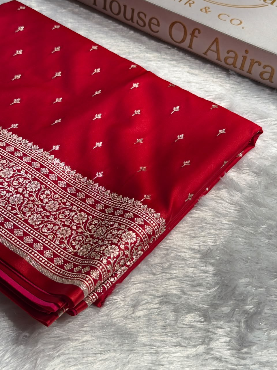 Banarasi Mashru Satin Katan Saree Booti Pattern in Red Shades MSK04