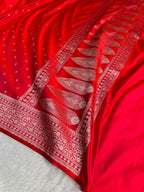 Banarasi Mashru Satin Katan Saree Booti Pattern in Red Shades MSK04