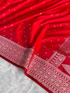Banarasi Mashru Satin Katan Saree Booti Pattern in Red Shades MSK04
