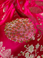 Banarasi Mashru Satin Silk Saree Boota With Minakaari Pattern In Rani Shades MSK03