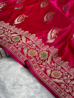 Banarasi Mashru Satin Silk Saree Boota With Minakaari Pattern In Rani Shades MSK03