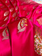 Banarasi Mashru Satin Silk Saree Boota With Minakaari Pattern In Rani Shades MSK03