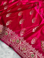 Banarasi Mashru Satin Silk Saree Boota With Minakaari Pattern In Rani Shades MSK03