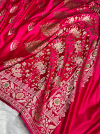 Banarasi Mashru Satin Silk Saree Boota With Minakaari Pattern In Rani Shades MSK03