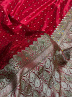 Bridal Banarasi Mashru Satin Silk Saree  Tanchoi Pattern with Swarovski Work In Maroon Shades BMSK07
