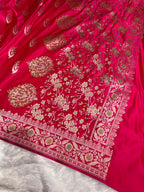 Banarasi Mashru Satin Silk Saree Boota With Minakaari Pattern In Rani Shades MSK03