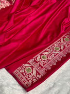 Banarasi Mashru Satin Silk Saree Boota With Minakaari Pattern In Rani Shades MSK03