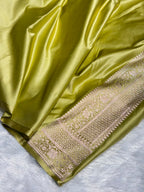 Banarasi Mashru Satin Silk Saree Cross Pattern in Pista Shades MSK02