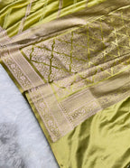 Banarasi Mashru Satin Silk Saree Cross Pattern in Pista Shades MSK02