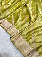 Banarasi Mashru Satin Silk Saree Cross Pattern in Pista Shades MSK02