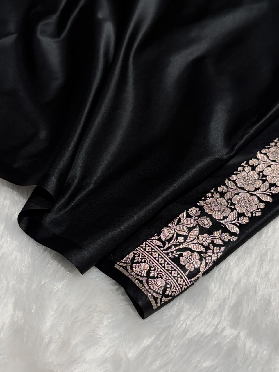 Banarasi Mashru Satin Silk Saree Boota With Minakari Pattern in Black Shades MSK01