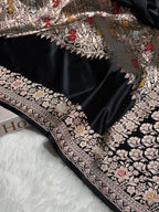 Banarasi Mashru Satin Silk Saree Boota With Minakari Pattern in Black Shades MSK01