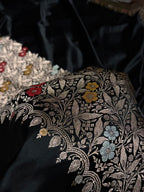 Banarasi Mashru Satin Silk Saree Boota With Minakari Pattern in Black Shades MSK01
