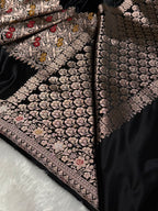Banarasi Mashru Satin Silk Saree Boota With Minakari Pattern in Black Shades MSK01