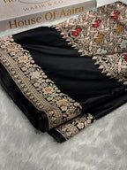 Banarasi Mashru Satin Silk Saree Boota With Minakari Pattern in Black Shades MSK01