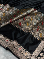 Banarasi Mashru Satin Silk Saree Boota With Minakari Pattern in Black Shades MSK01
