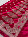 Bridal Banarasi Mashru Satin Silk Saree Scallop Pattern with Swarovski Work in Rani Shades BMSC07