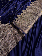 Bridal Banarasi Mashru Satin Silk Saree Skirt Pattern with Swarovski Work in Navy Blue Shades BMSC02