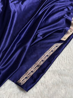 Bridal Banarasi Mashru Satin Silk Saree Skirt Pattern with Swarovski Work in Navy Blue Shades BMSC02