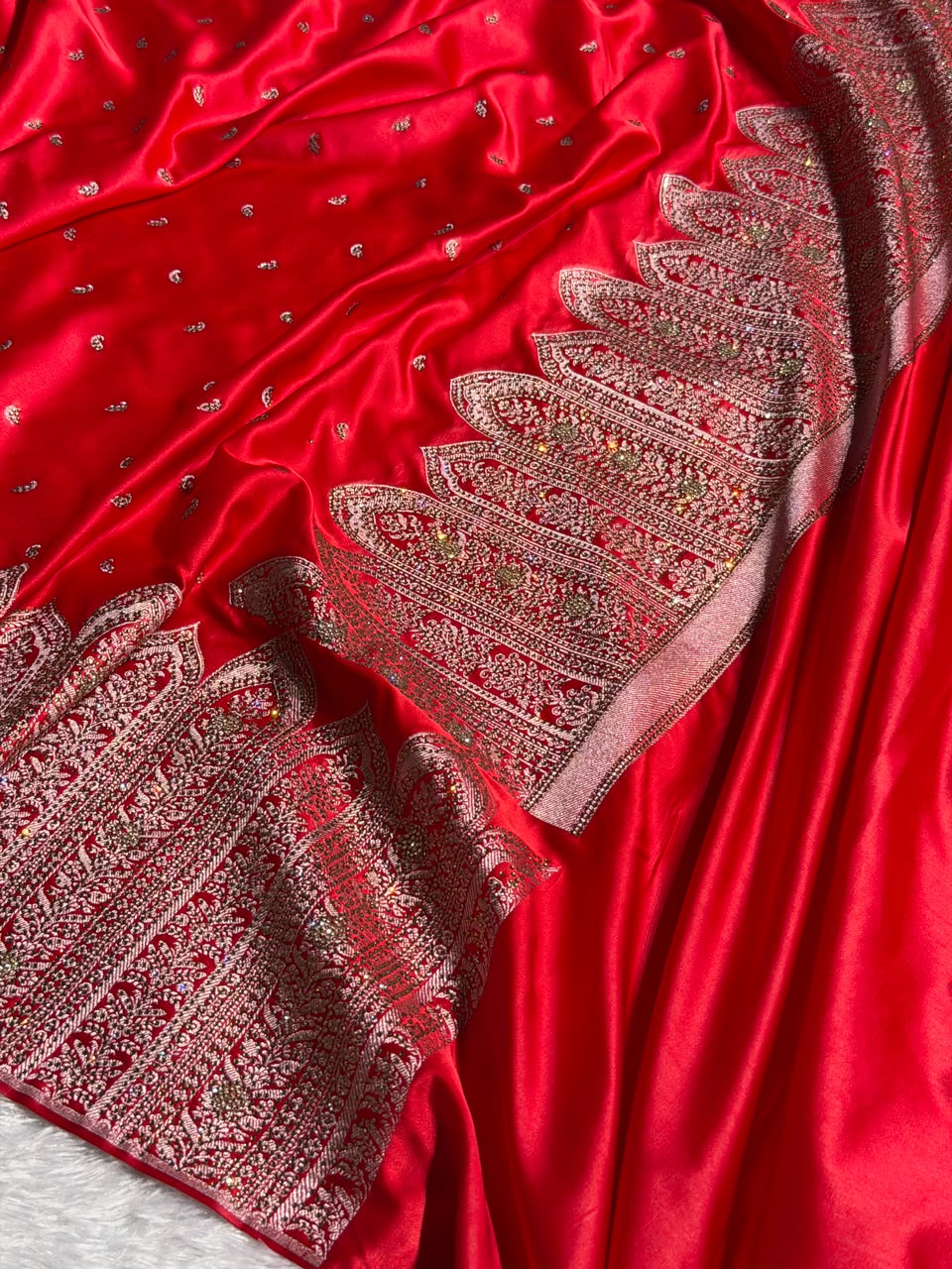Bridal Banarasi Mashru Satin Silk Saree  Skirt Pattern with Swarovski Work BMSC02